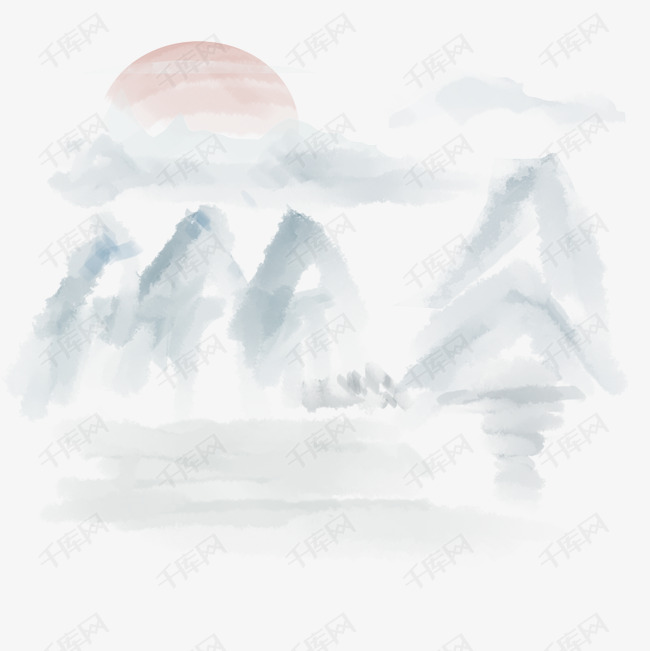 水墨丹青山水画素材元素