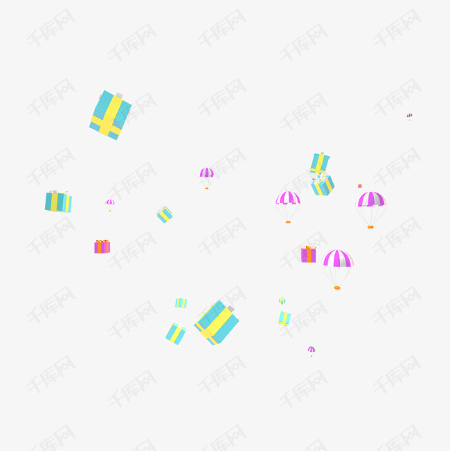 电商c4d漂浮几何体礼物盒热气球降落伞