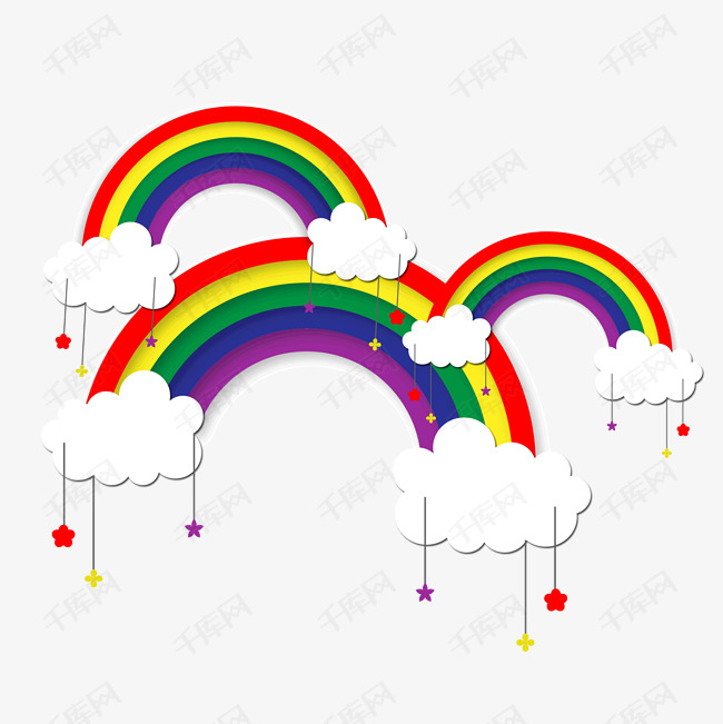 简约彩虹的素材免抠卡通云朵简约彩虹雨后彩虹儿童画幼儿园彩虹画画