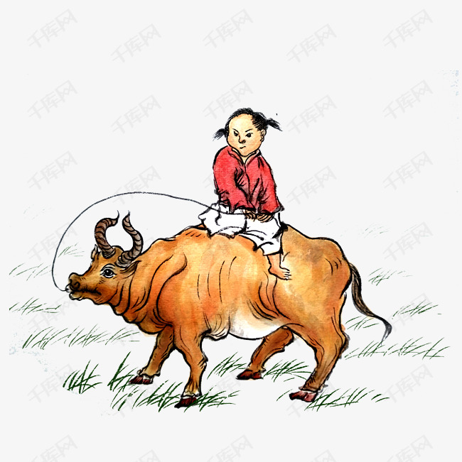 节气清明国画水墨牧童黄牛png