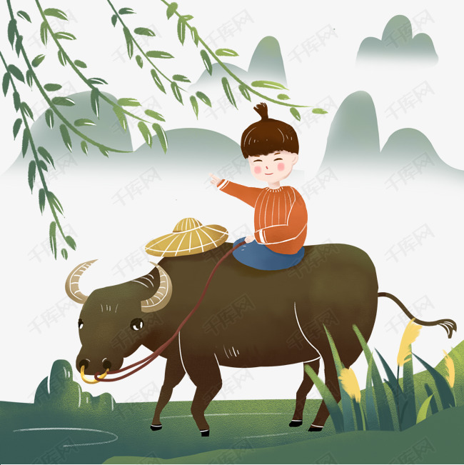 清明节草地上骑牛的牧童免扣
