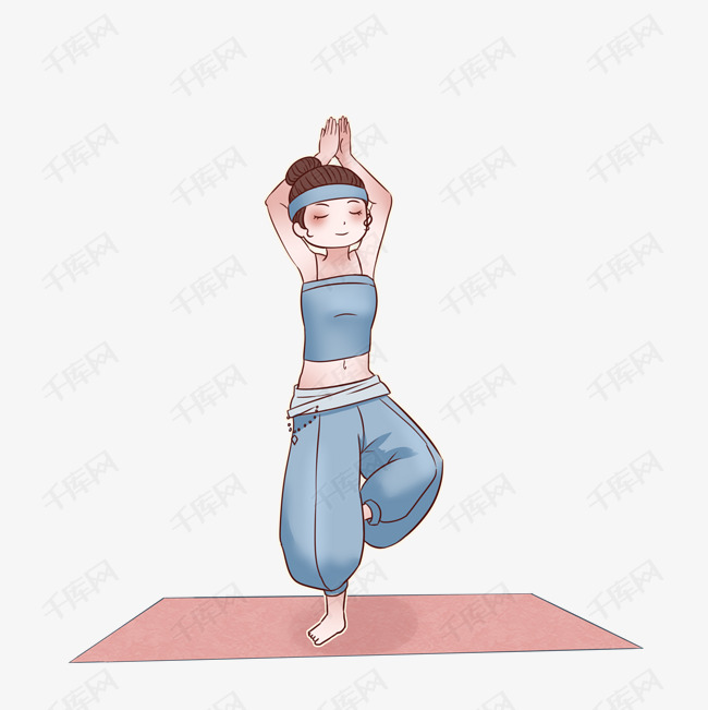 运动减肥体育锻炼手绘卡通人物瑜伽矢量图