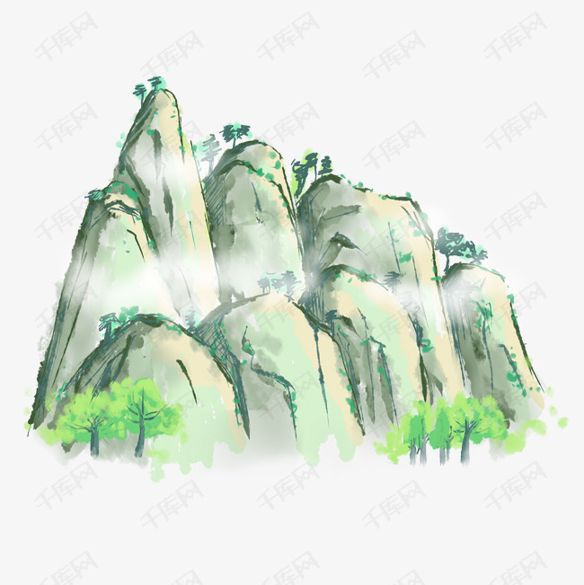 古风山水画初春的绿山