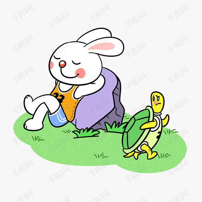 卡通动物龟兔赛跑png透明底