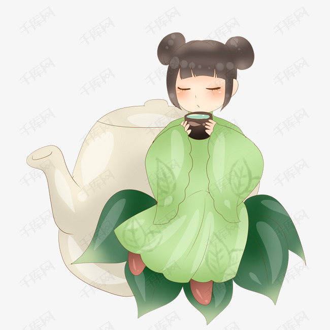 谷雨饮茶的小女孩素材图片免费下载_高清psd_千库网(图片编号11856011