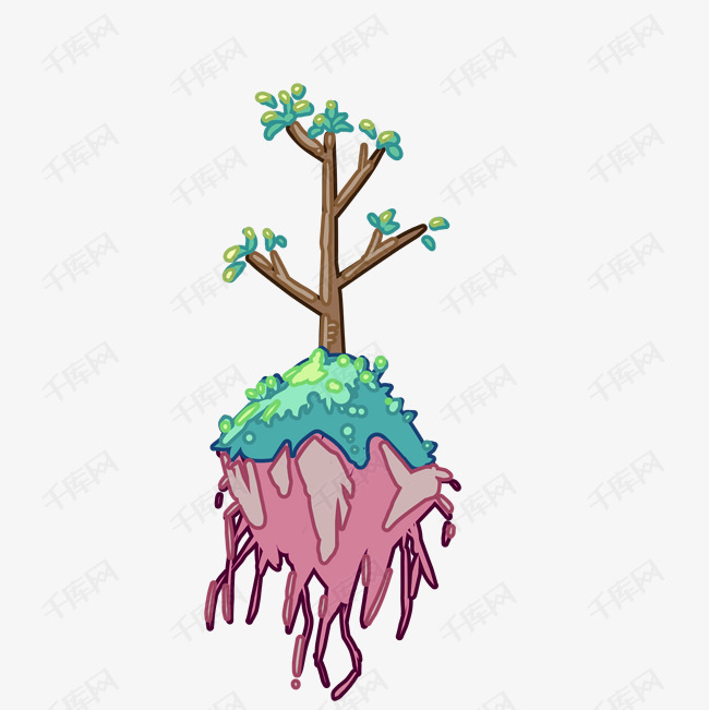 连根拔起的树木插画的素材免抠连根拔起的树木红色树根插画卡通树木
