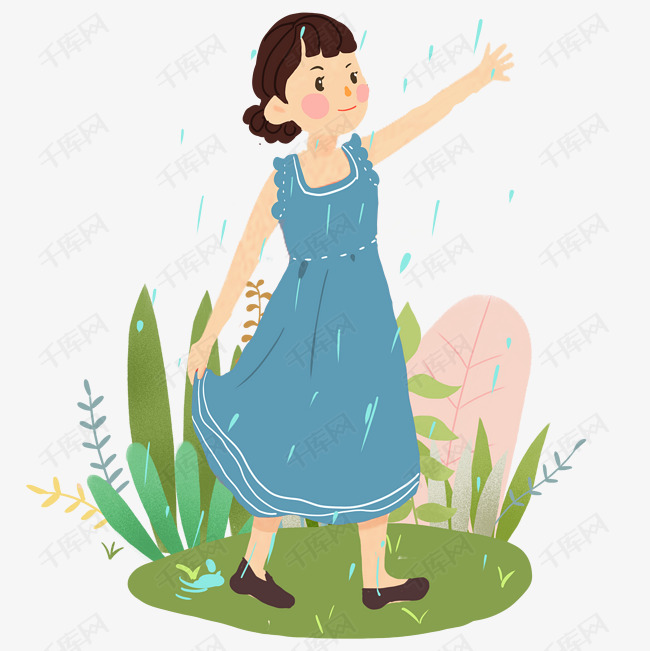 谷雨淋雨的小女孩