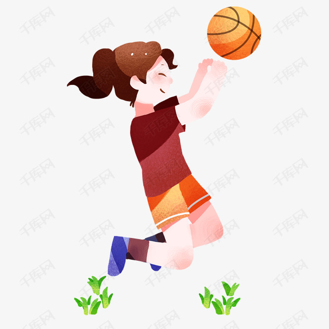 打篮球的小女孩插画