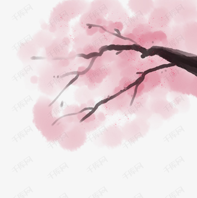 水彩粉色樱花树插画