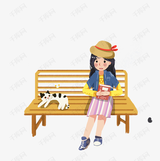 卡通小女孩坐在椅子上免抠图