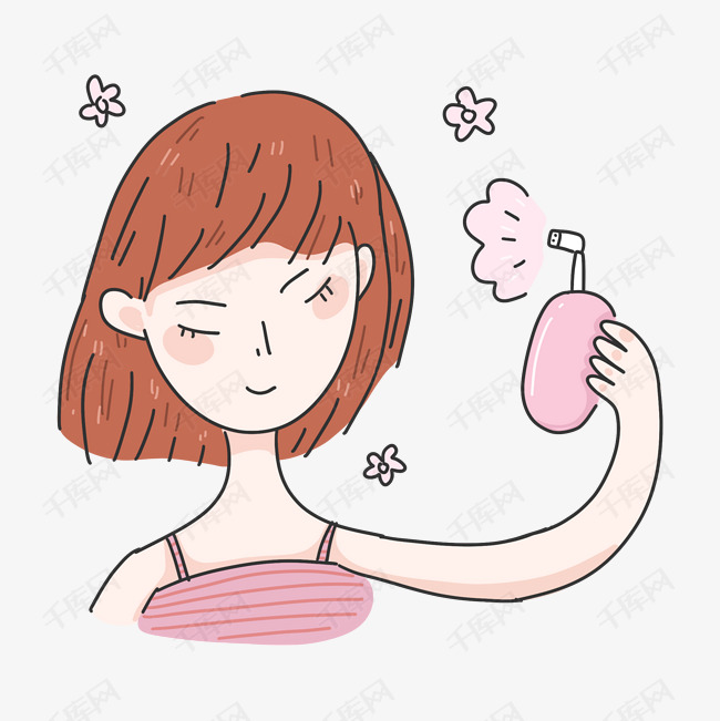 喷香水的小女孩插画