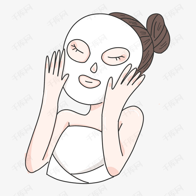 贴面膜的小女孩插画