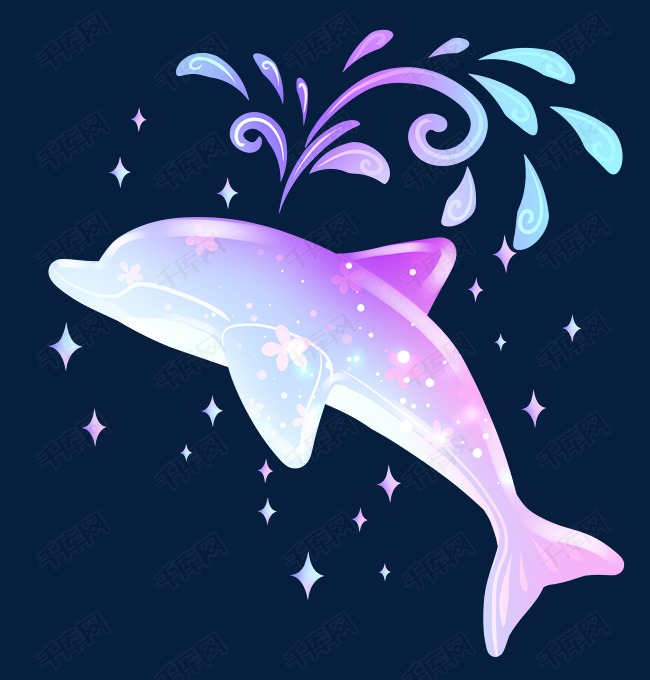 梦幻海豚卡通插画
