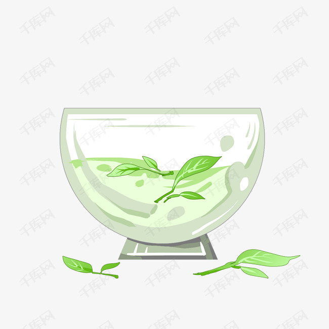 卡通绿茶茶叶插画