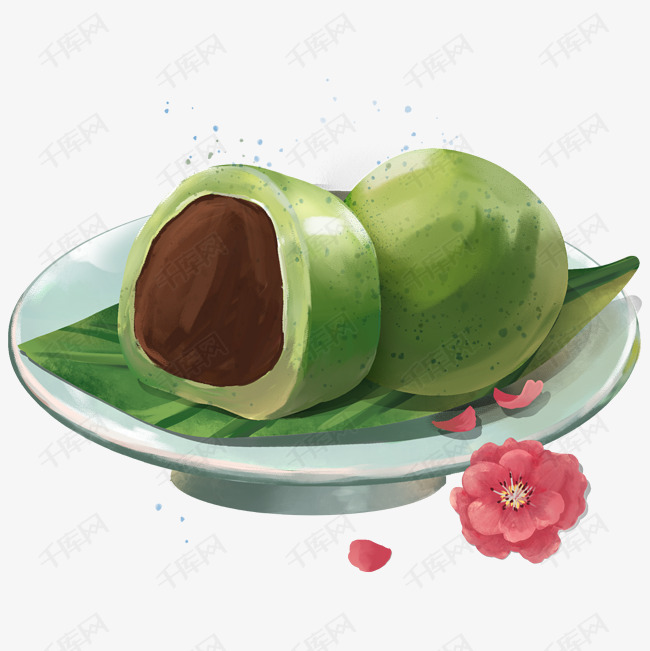 红色花朵装饰青团插画