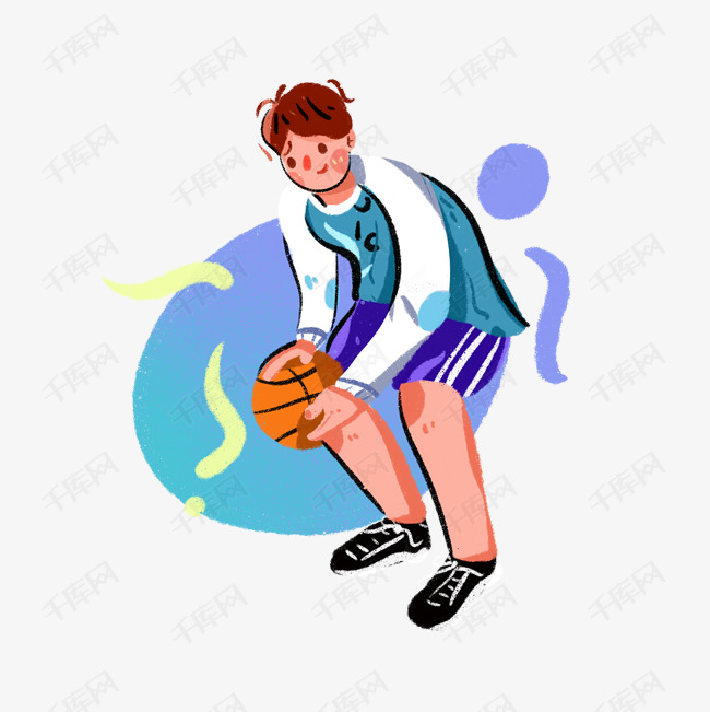 打篮球的运动少年手绘插画png免抠素材