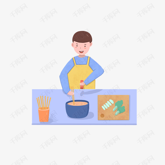 扁平风之生活场景人物做饭免抠素材