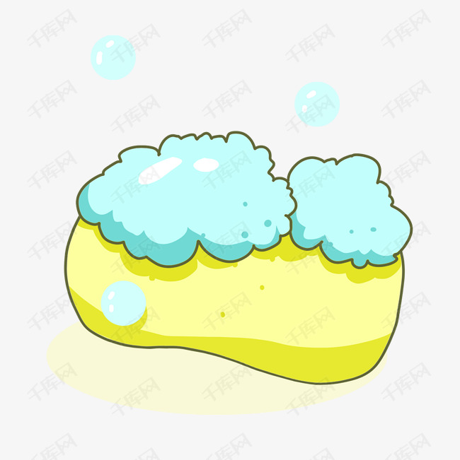 淡黄色家用香皂插画的素材免抠淡蓝色的肥皂泡泡淡黄色香皂插画洗澡用