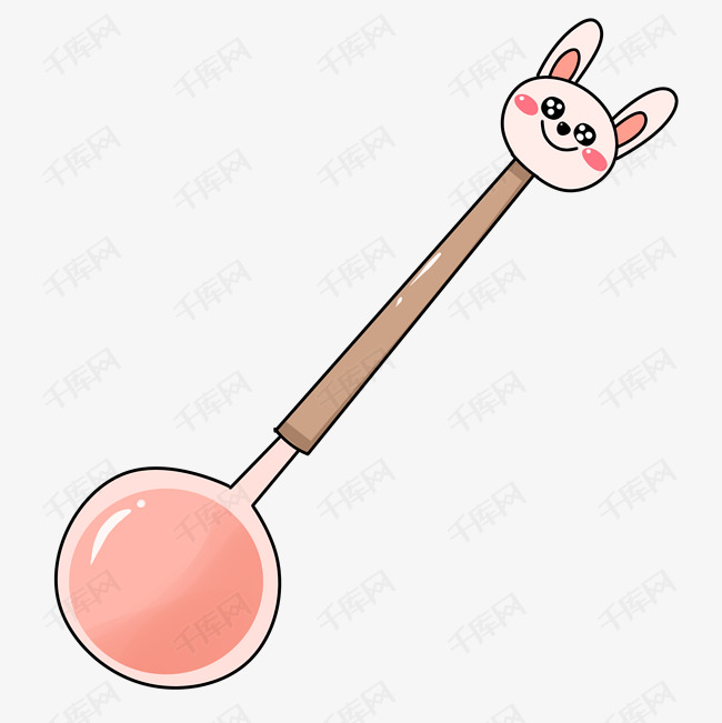 粉色小兔子卡通勺子的素材免抠创意餐具插画卡通兔子手柄粉色的勺子