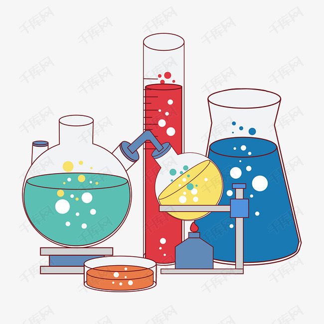化学玻璃制品插画的素材免抠医疗药水插画化学器材化学药水卡通插画