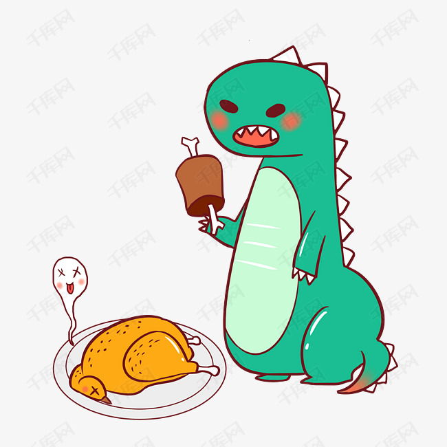吃火腿的恐龙卡通插画