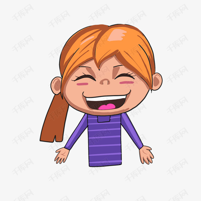 免抠橙色头发少女大笑的女孩开心的女孩高兴的表情卡通插画笑脸女孩