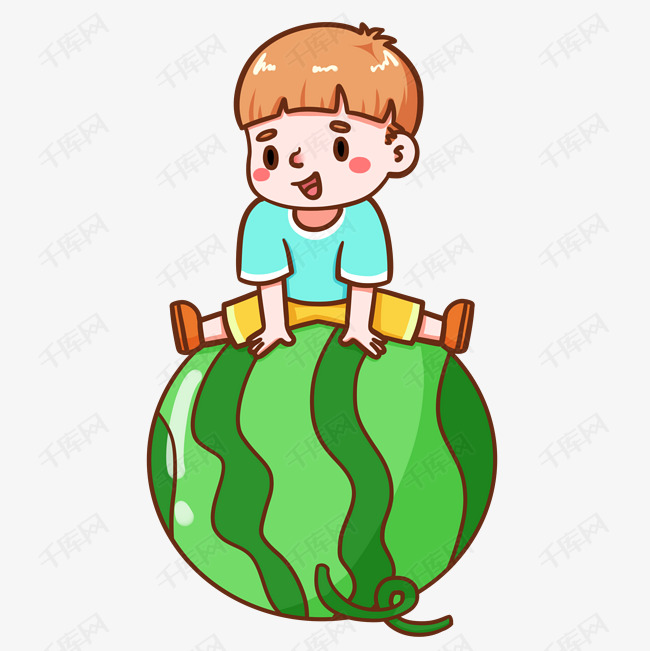 夏天解暑大西瓜手绘插画
