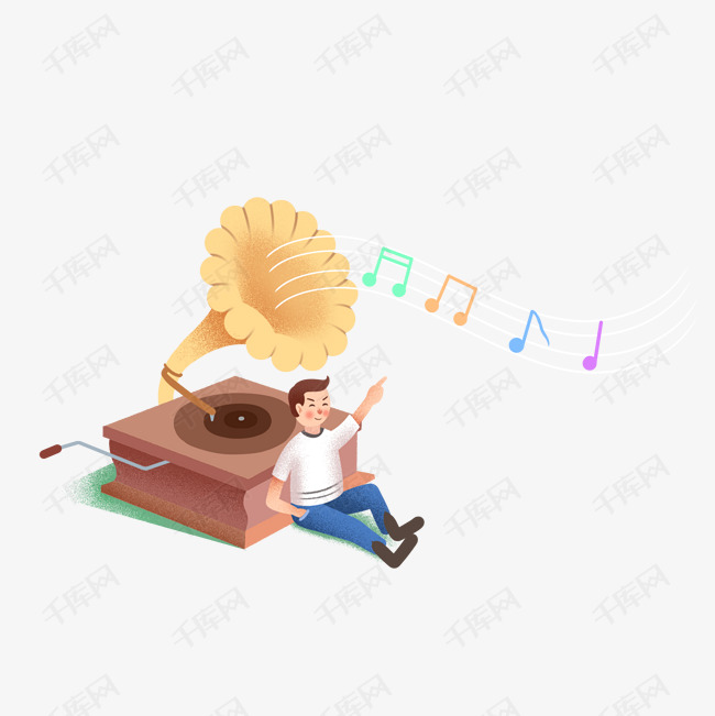 卡通男人背靠音乐盒