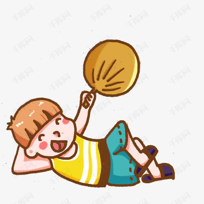 夏季解暑的小男孩手绘插画