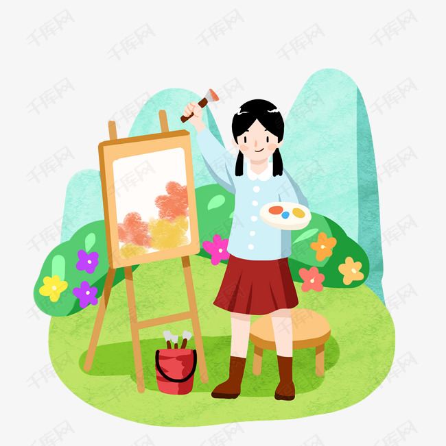 春游踏青绘画插画