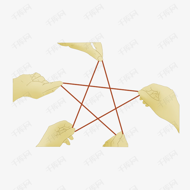 团队合作五角星手势插画
