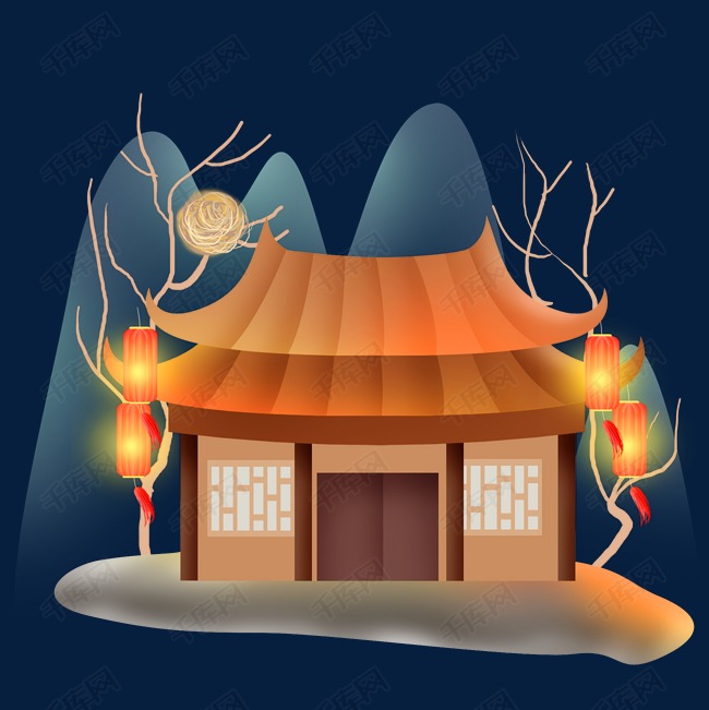 古风房屋和红灯笼