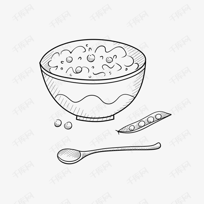 手绘简笔画饭饭碗豌豆