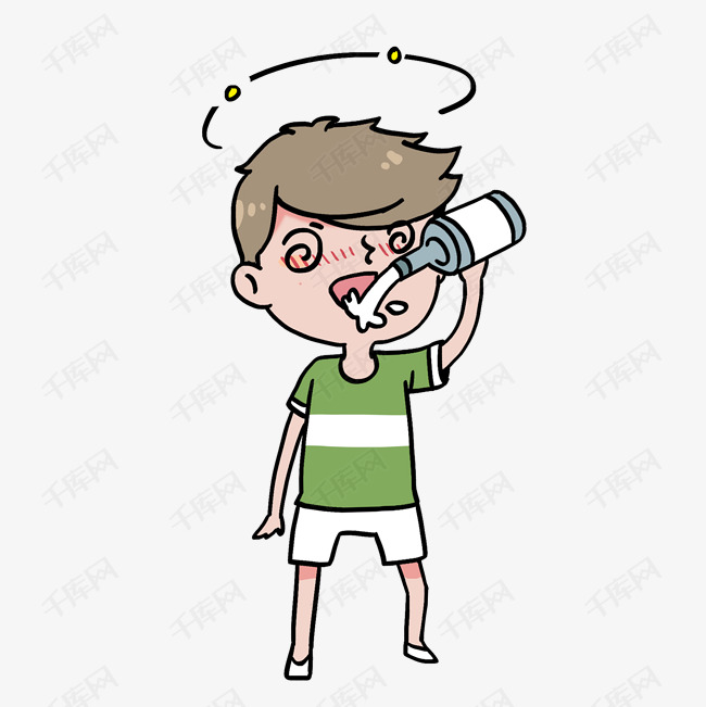 卡通人物小男孩喝醉酒头晕元素