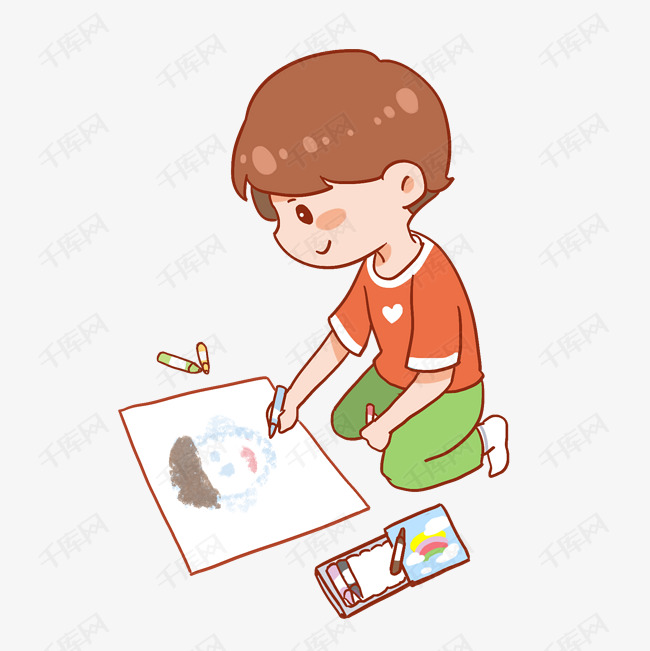 卡通画自画像的小孩素材