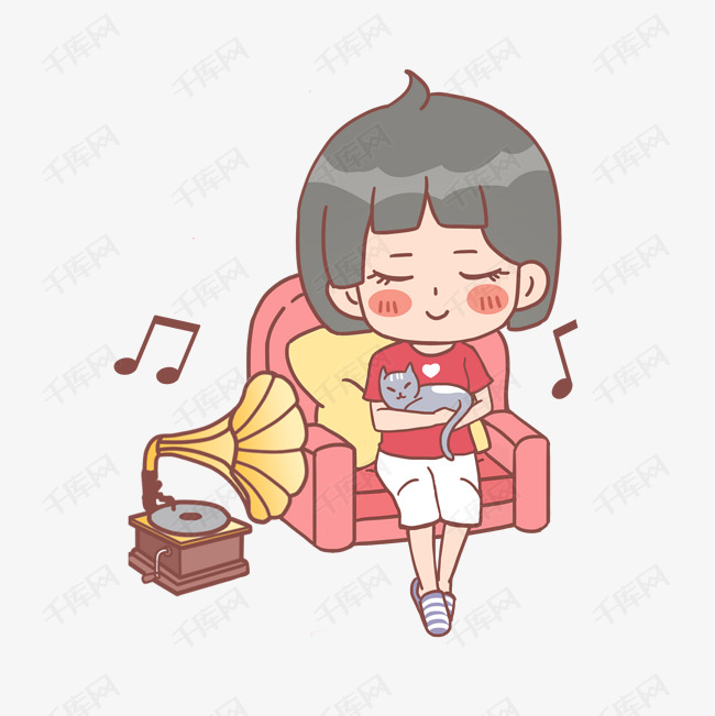 听素材的可爱女生音乐女孩大学渴望矢量图片