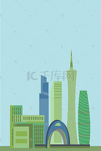 广州塔邮票插画图片_广州城市地标建筑矢量插画