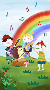音乐舞蹈节几何插画图片_六一国际儿童节音乐盛典卡通海报背景六一
