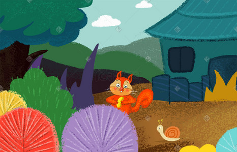 狐狸与蜗牛的静谧时光卡通插画