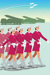 美丽插画图片_美丽的女民兵们齐走正步党