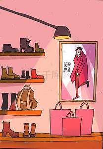 鞋子文案插画图片_购物商场鞋子时尚插画