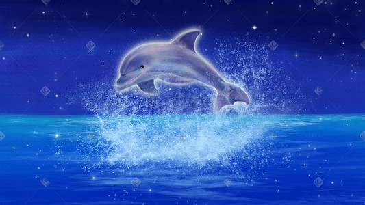蓝色手绘海豚