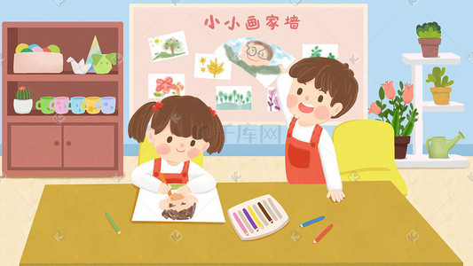 幼儿园手工材料插画图片_儿童节儿童教育幼儿园小朋友画画卡通手绘六一