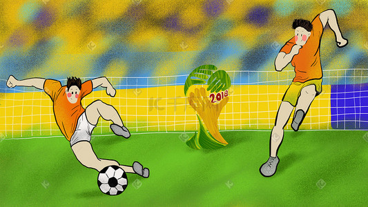 世界杯海报插画图片_世界杯绿色草坪手绘插画