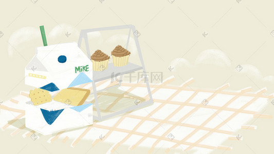 牛奶饼干餐饮手绘插画