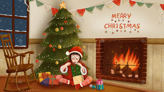 手绘圣诞树插画图片_圣诞手绘风格圣诞欢乐圣诞节圣诞