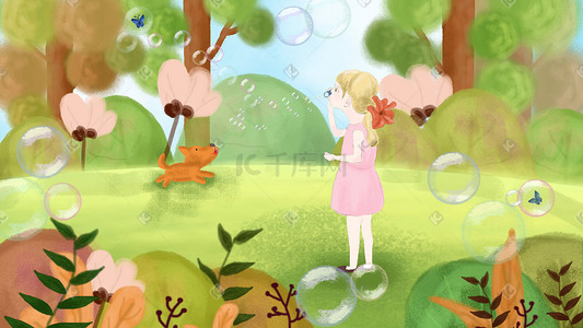 多彩气泡插画图片_六一儿童节绚丽多彩淘宝首页海报六一