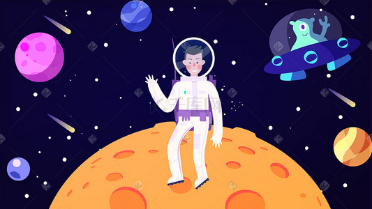 太空科技宇宙插画图片_卡通宇航员外太空科技概念插画科技
