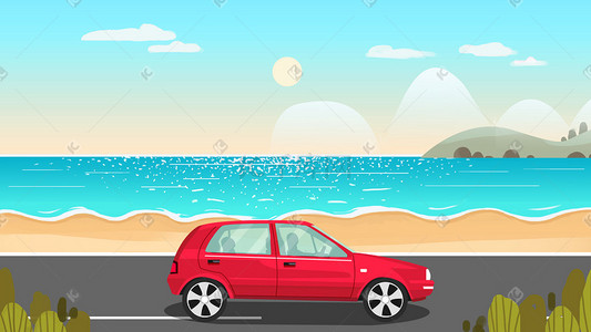旅行自驾游插画图片_自驾游去海边度假期