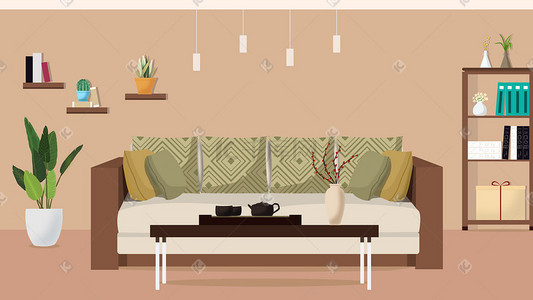 家居用品装饰插画图片_家居现代风客厅沙发墙插画